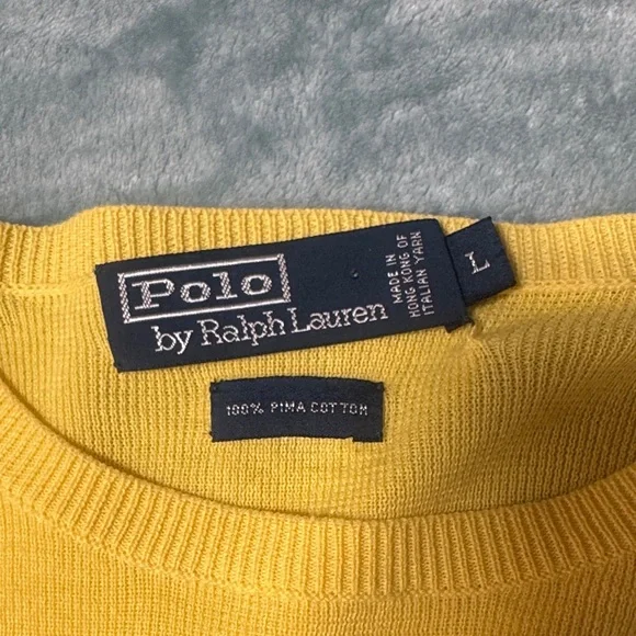 Polo by Ralph Lauren Men’s Bright Yellow Crewneck Sweater with Navy Pony - Picture 4 of 5